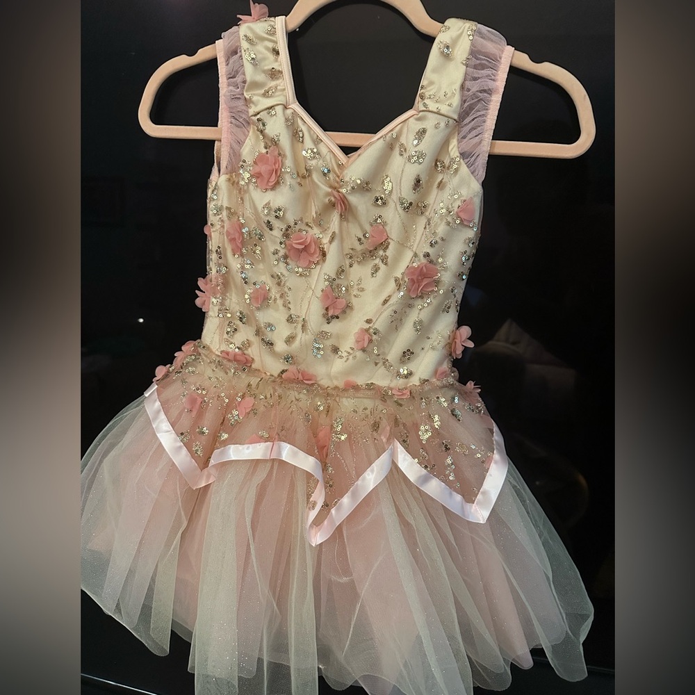 Weissman Pink and Gold Floral Girls Dress